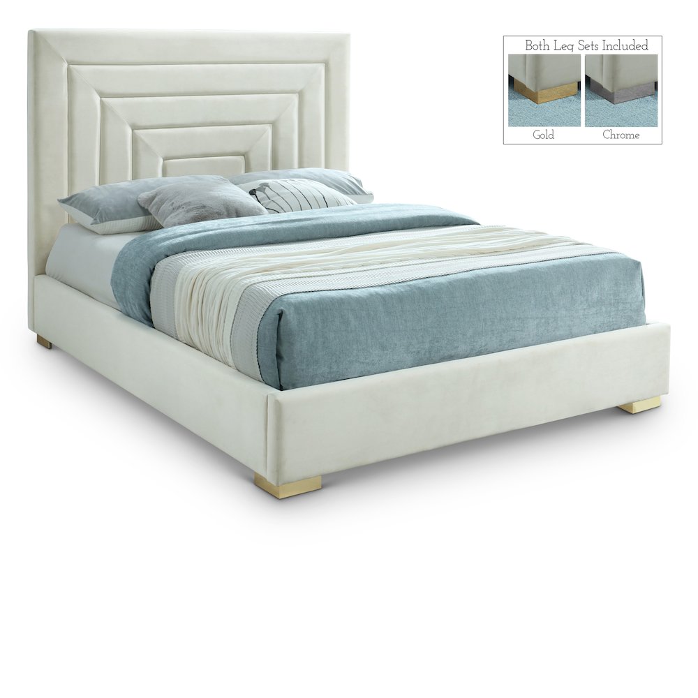 Nora Cream Velvet King Bed