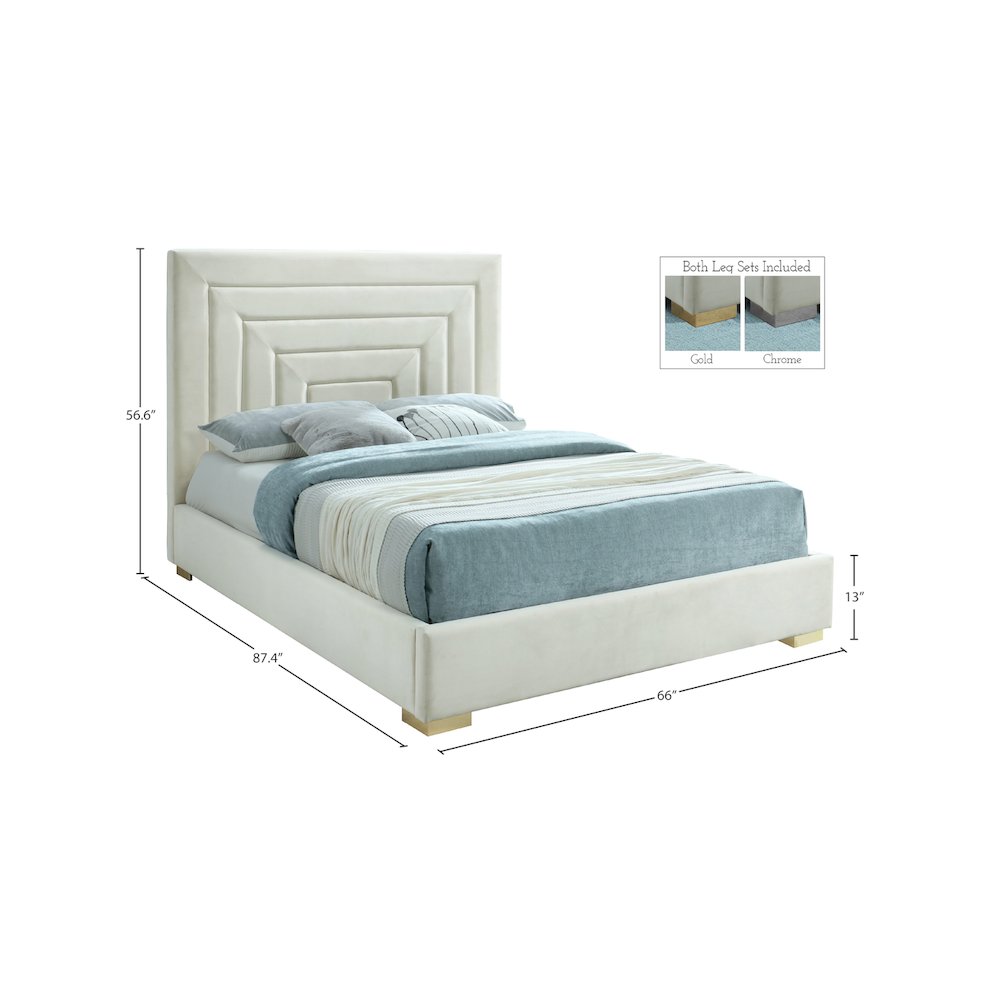Nora Cream Velvet Queen Bed