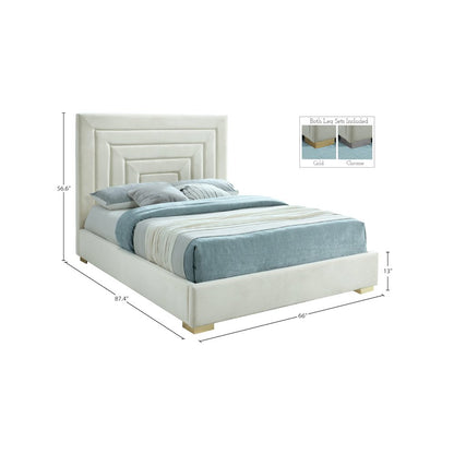 Nora Cream Velvet Queen Bed