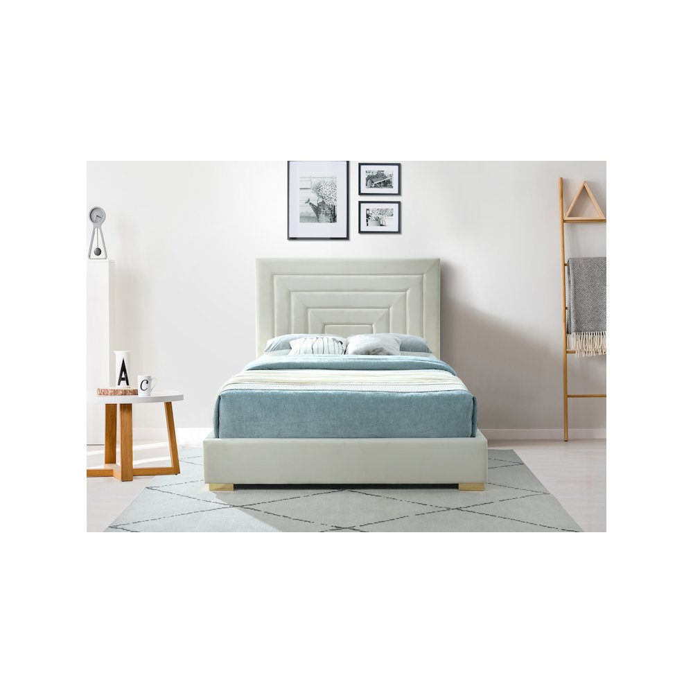 Nora Cream Velvet Queen Bed