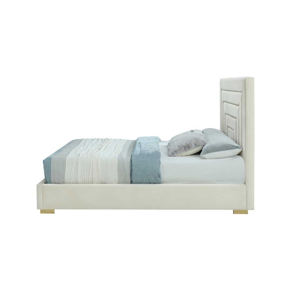 Nora Cream Velvet Queen Bed