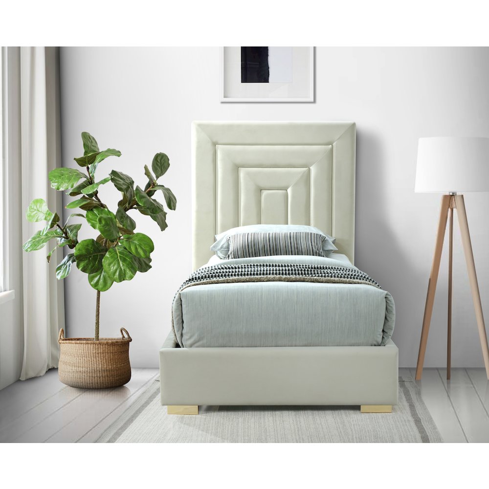 Nora Cream Velvet Twin Bed