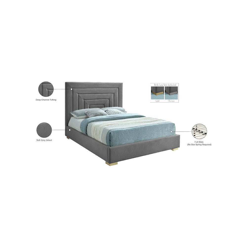 Nora Grey Velvet Full Bed