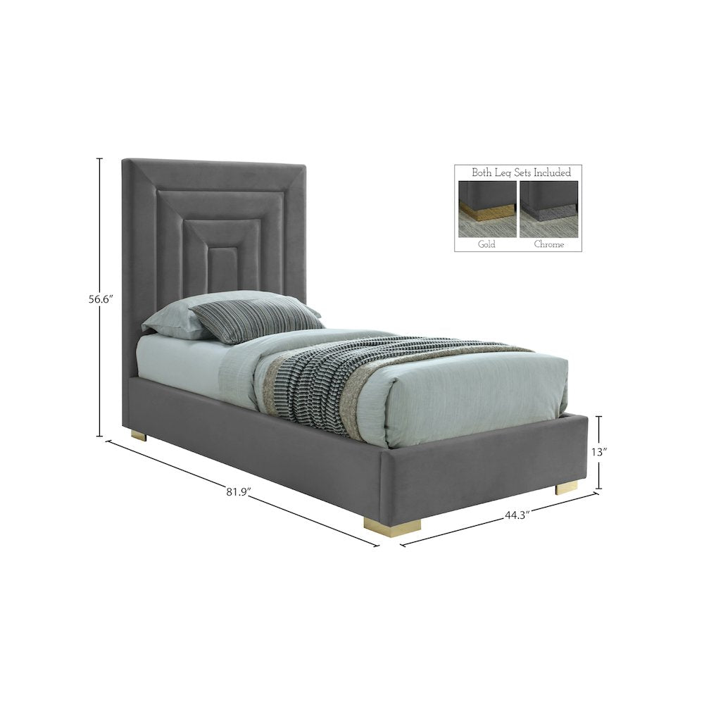 Nora Grey Velvet Twin Bed