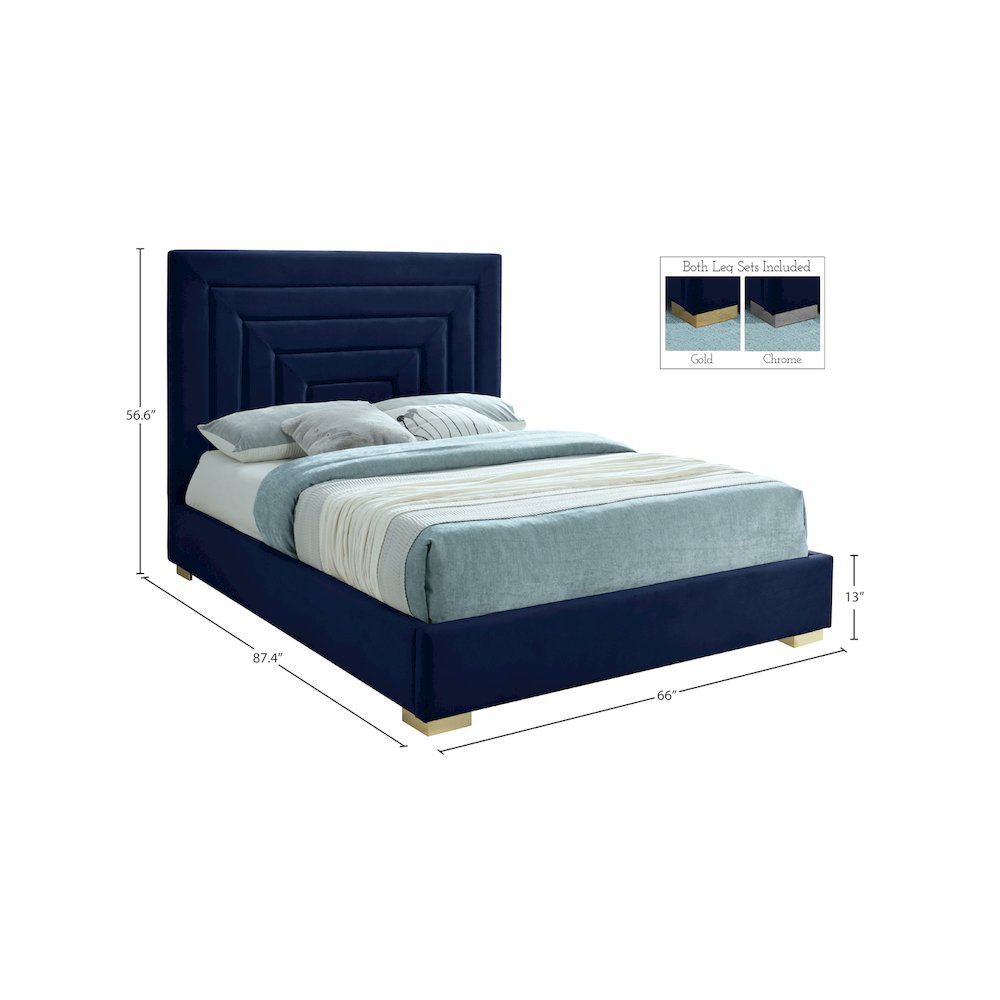 Nora Navy Velvet Queen Bed