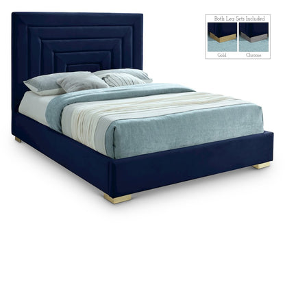 Nora Navy Velvet Queen Bed