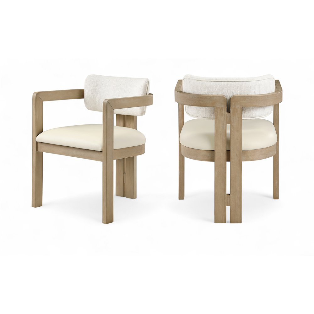 Ravina Cream Vegan Leather and Linen Fabric Upholstered Dining Chair, Set of 2