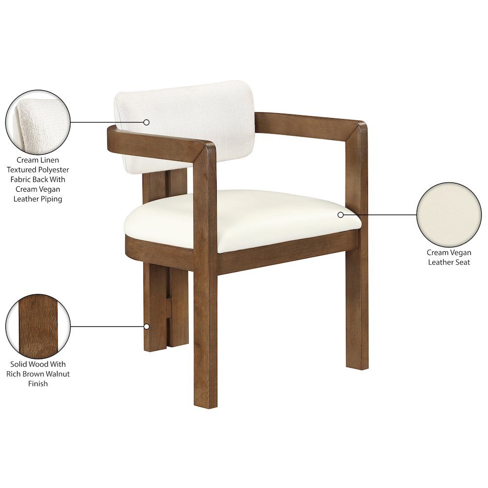Ravina Cream Vegan Leather and Linen Fabric Upholstered Dining Chair, Set of 2