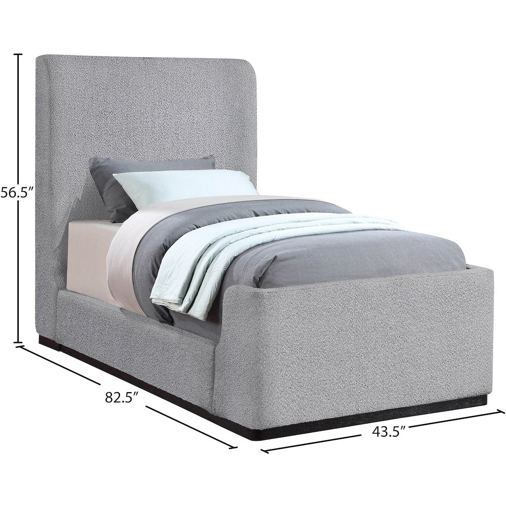 Oliver Grey Boucle Fabric Twin Bed