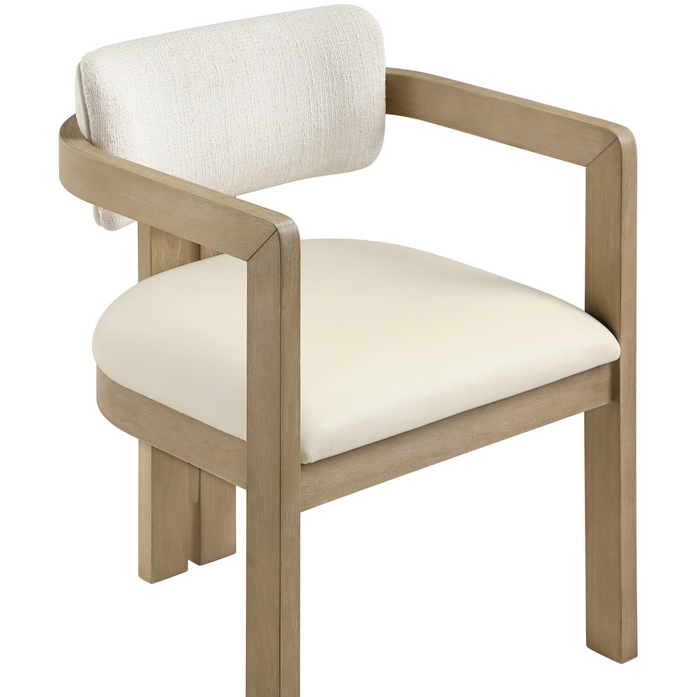 Ravina Cream Vegan Leather and Linen Fabric Upholstered Dining Chair, Set of 2
