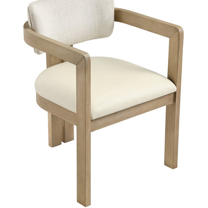 Ravina Cream Vegan Leather and Linen Fabric Upholstered Dining Chair, Set of 2