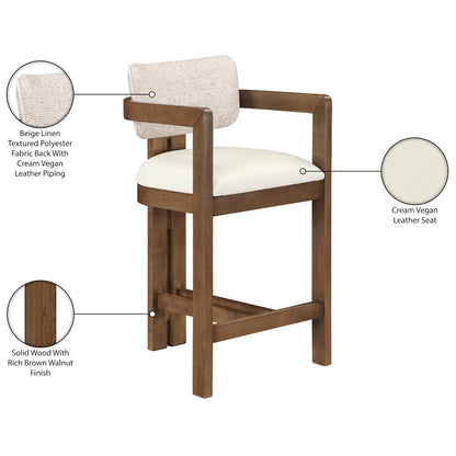 Ravina Beige Vegan Leather and Linen Textured Fabric Upholstered Counter Stool