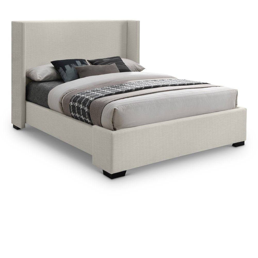 Oxford Beige Linen Textured Fabric Queen Bed