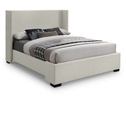 Oxford Beige Linen Textured Fabric Queen Bed