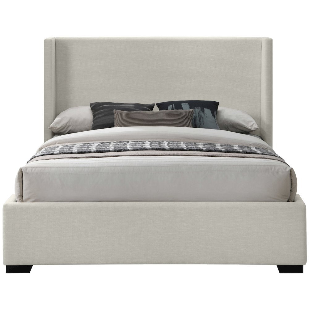 Oxford Beige Linen Textured Fabric Queen Bed