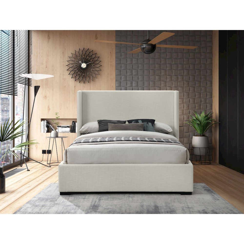 Oxford Beige Linen Textured Fabric Queen Bed