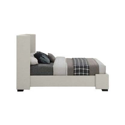 Oxford Beige Linen Textured Fabric Queen Bed