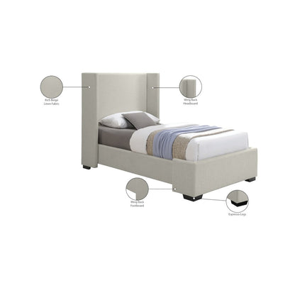 Oxford Beige Linen Textured Fabric Twin Bed