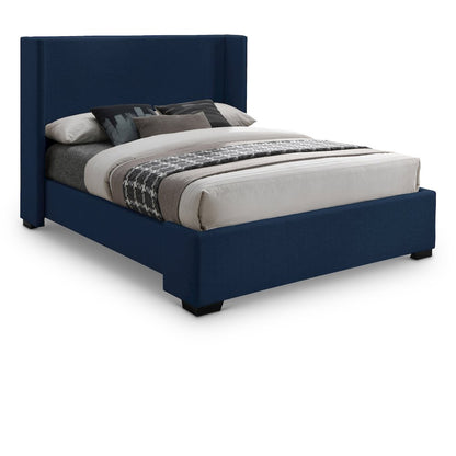 Oxford Navy Linen Textured Fabric Queen Bed
