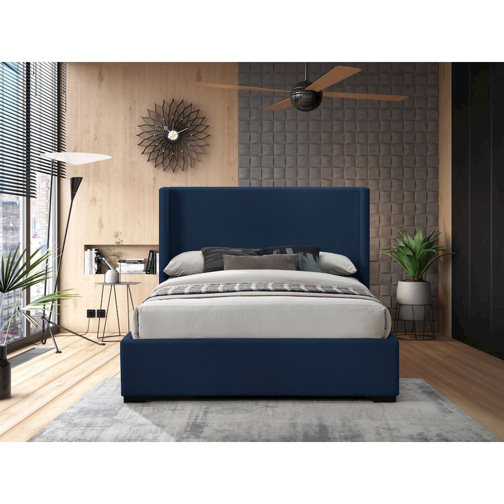 Oxford Navy Linen Textured Fabric Queen Bed