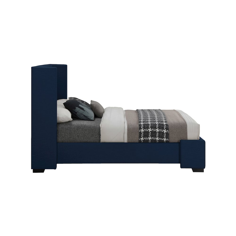 Oxford Navy Linen Textured Fabric Queen Bed