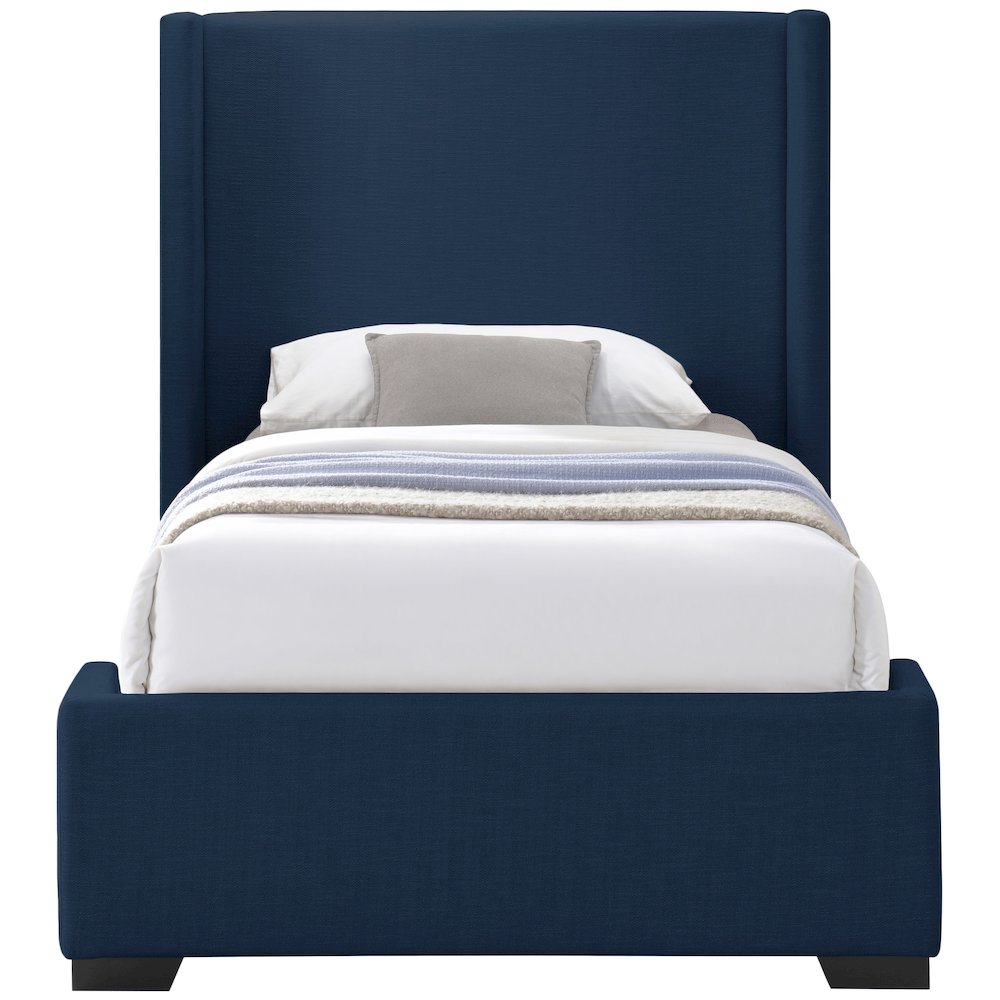 Oxford Navy Linen Textured Fabric Twin Bed