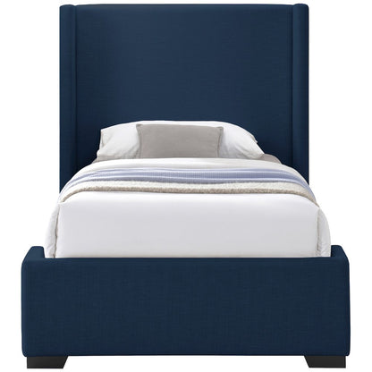 Oxford Navy Linen Textured Fabric Twin Bed