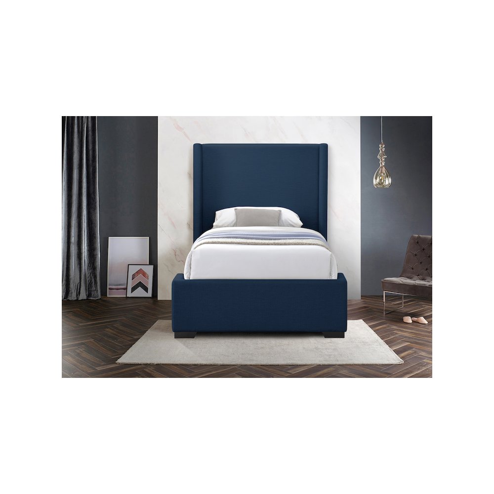Oxford Navy Linen Textured Fabric Twin Bed