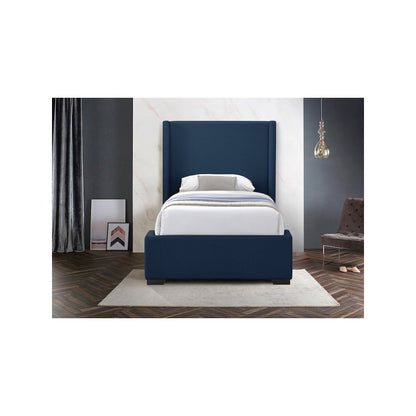 Oxford Navy Linen Textured Fabric Twin Bed