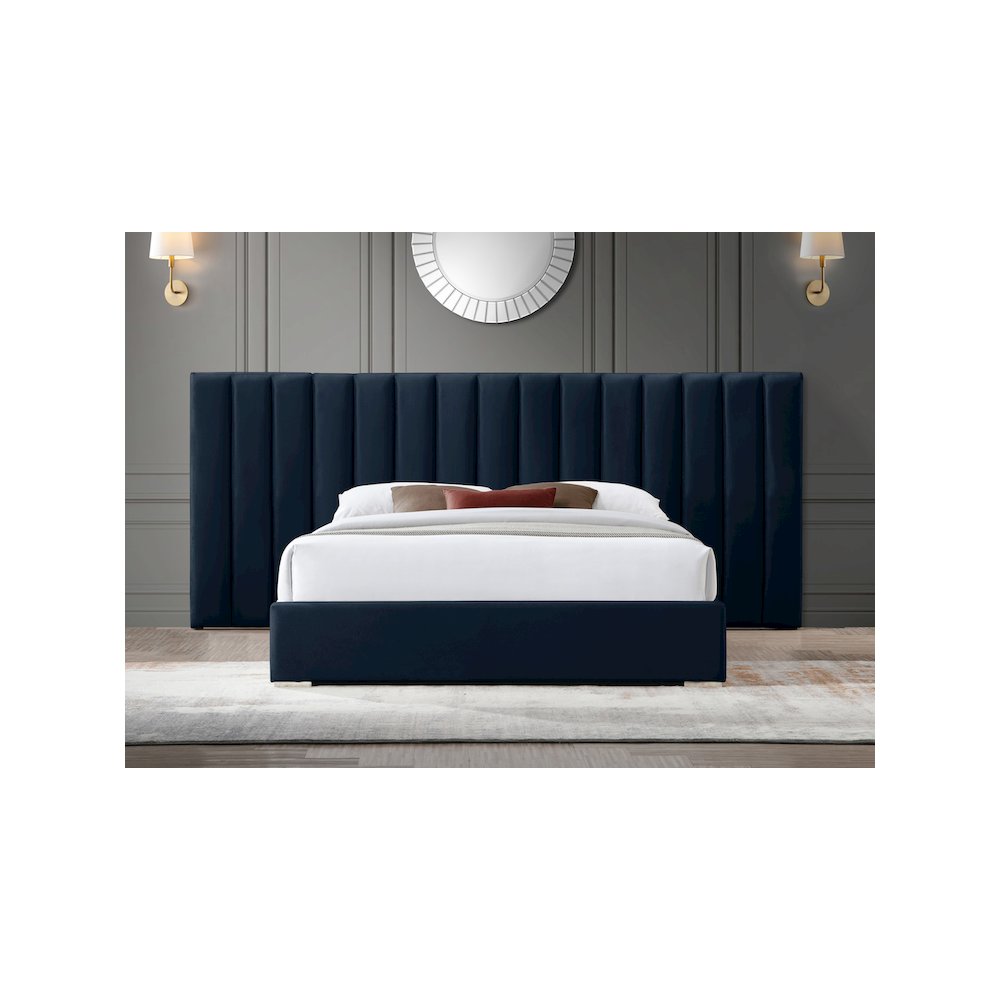 Pablo Navy Velvet Queen Bed