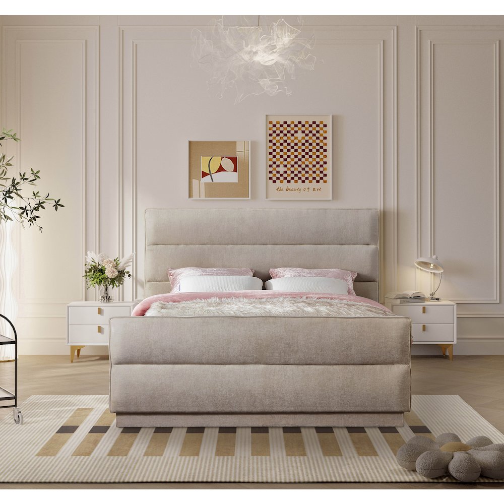 Paxton Beige Chenille Fabric Full Bed