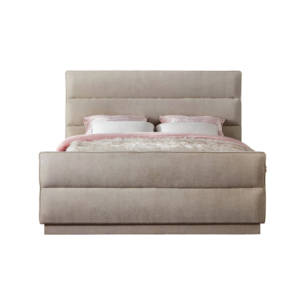 Paxton Beige Chenille Fabric King Bed