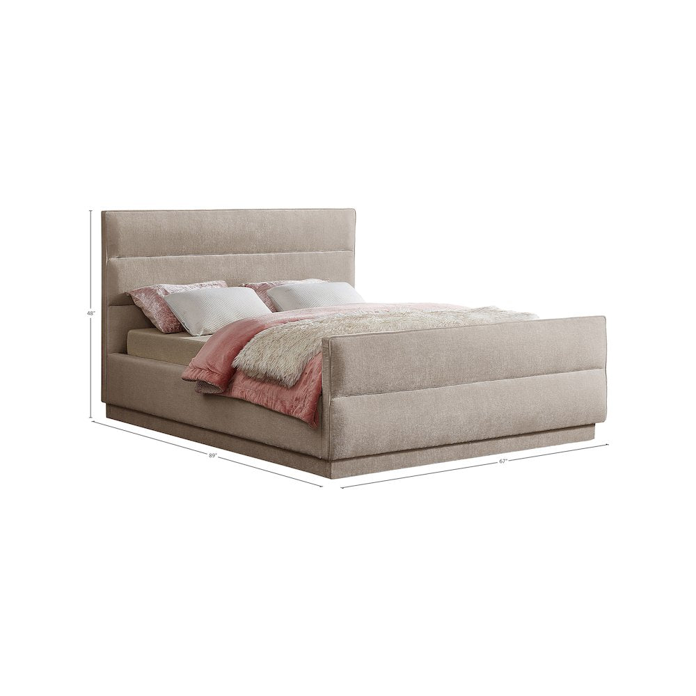 Paxton Beige Chenille Fabric Queen Bed