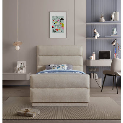 Paxton Beige Chenille Fabric Twin Bed