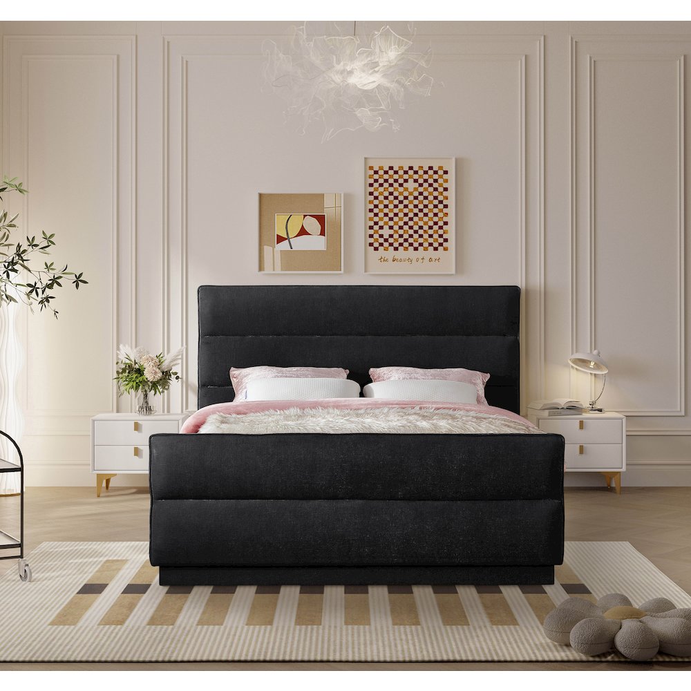 Paxton Black Chenille Fabric Full Bed