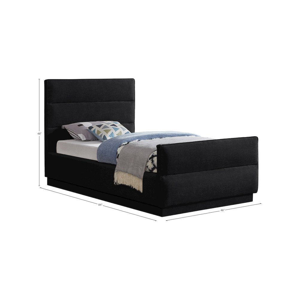 Paxton Black Chenille Fabric Twin Bed