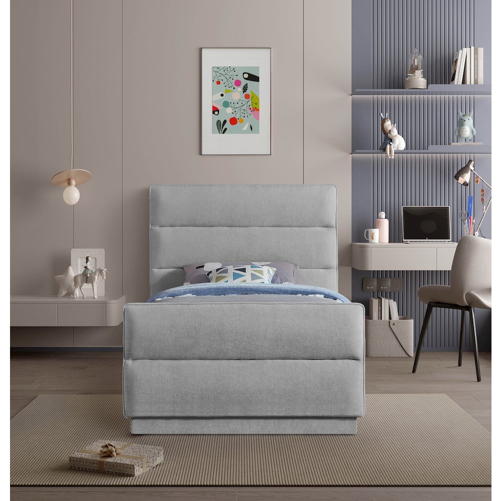 Paxton Grey Chenille Fabric Twin Bed