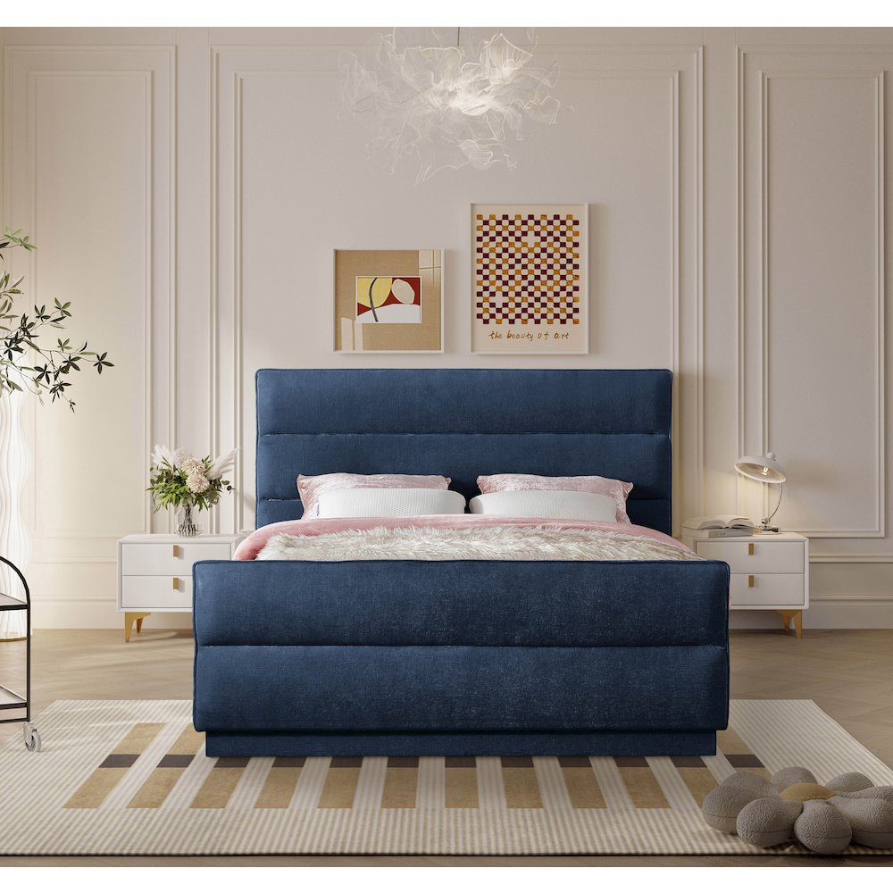 Paxton Navy Chenille Fabric Queen Bed