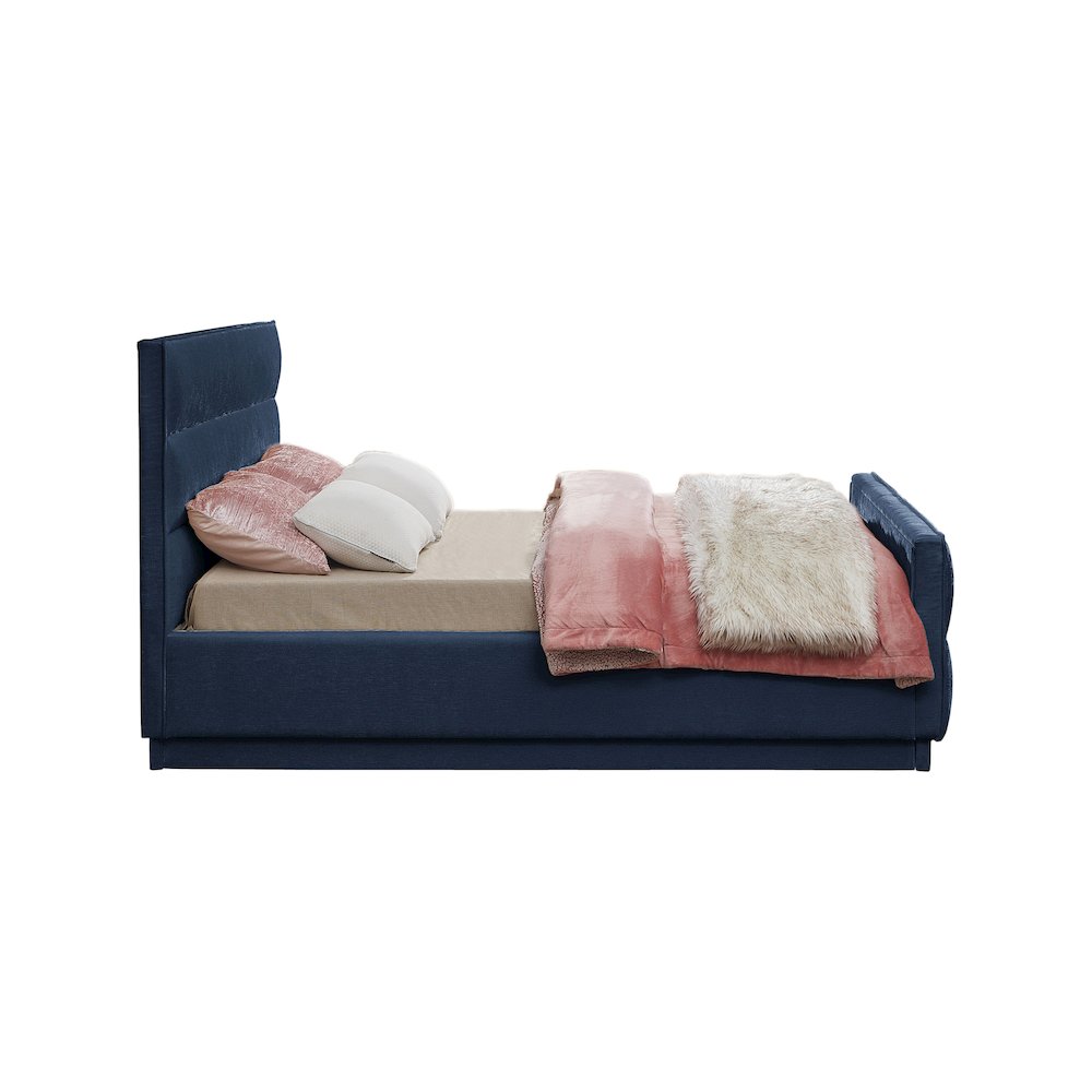 Paxton Navy Chenille Fabric Queen Bed