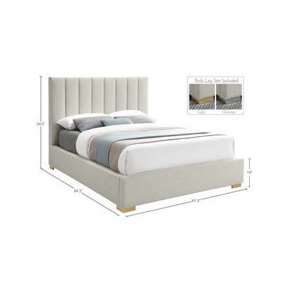 Pierce Beige Linen Textured Fabric Full Bed