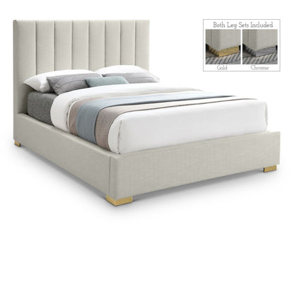 Pierce Beige Linen Textured Fabric King Bed