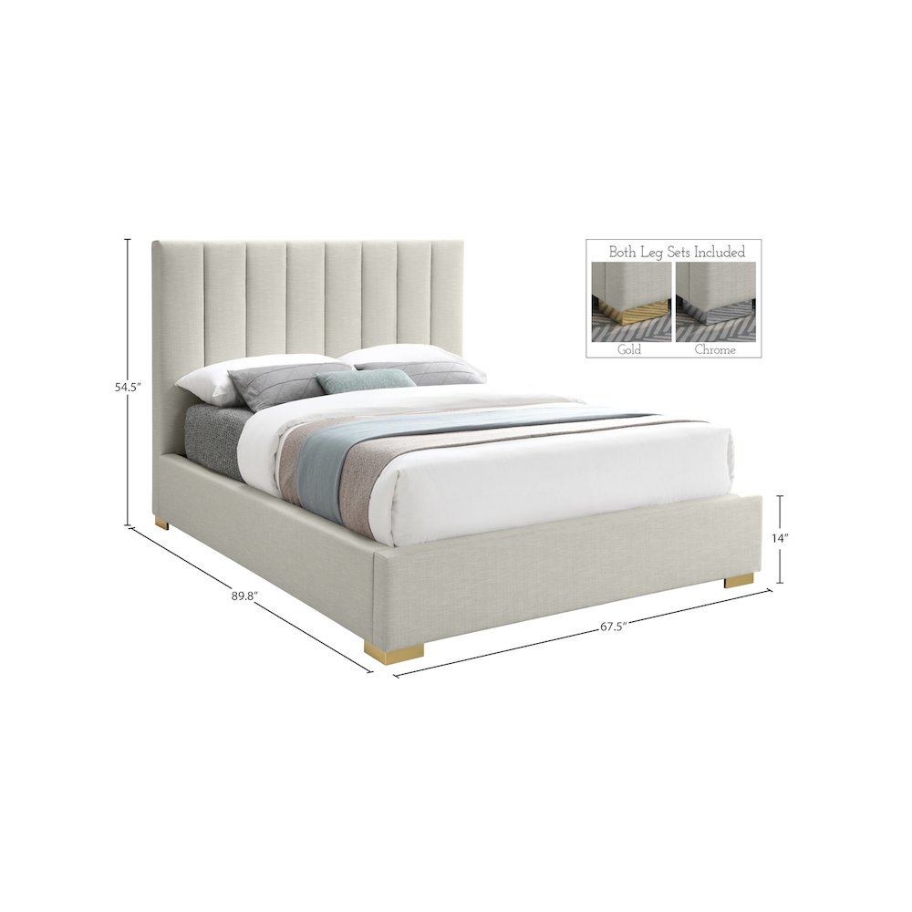 Pierce Beige Linen Textured Fabric Queen Bed