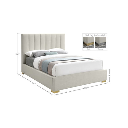 Pierce Beige Linen Textured Fabric Queen Bed