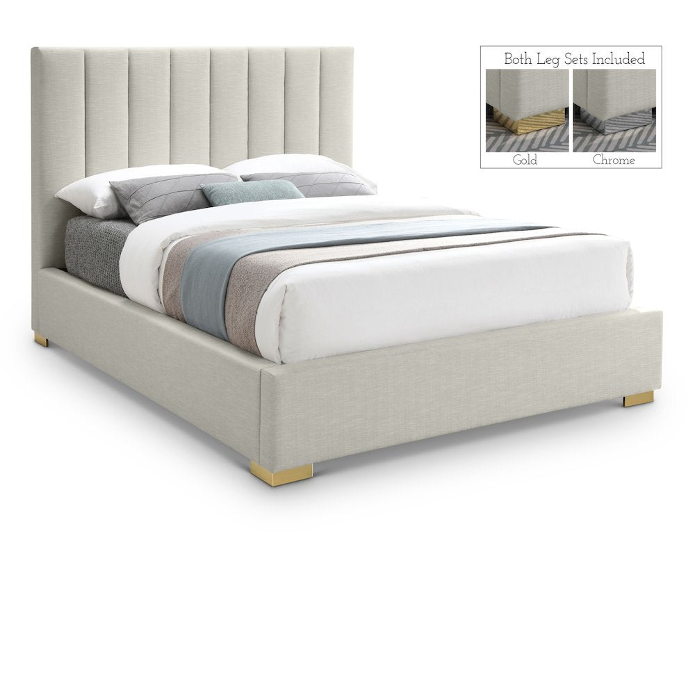 Pierce Beige Linen Textured Fabric Queen Bed