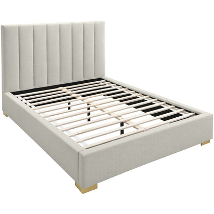 Pierce Beige Linen Textured Fabric Queen Bed