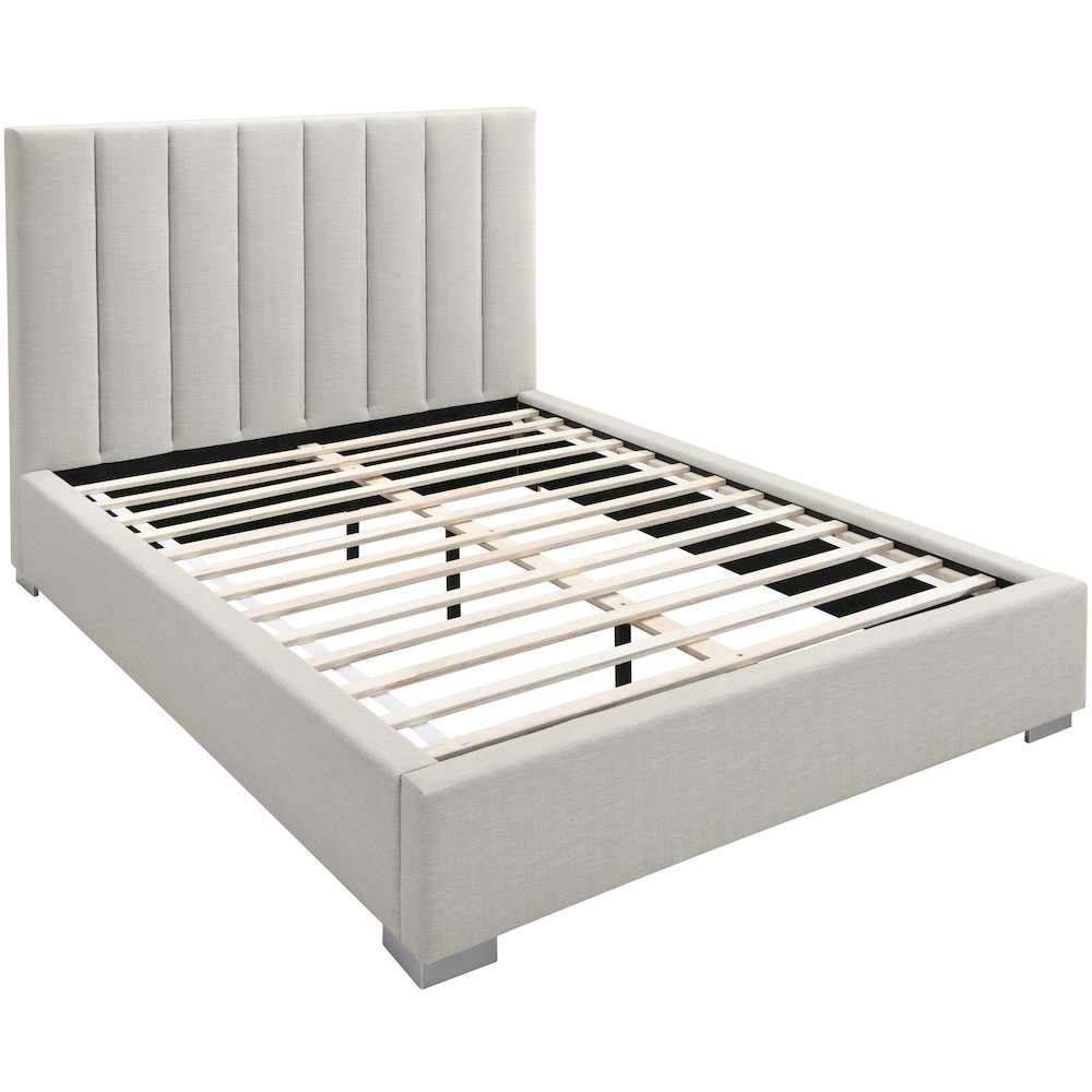 Pierce Beige Linen Textured Fabric Queen Bed