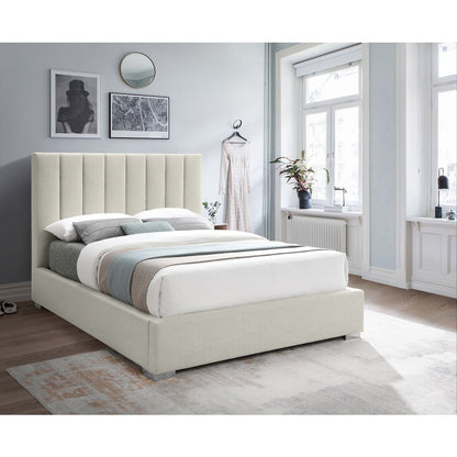 Pierce Beige Linen Textured Fabric Queen Bed