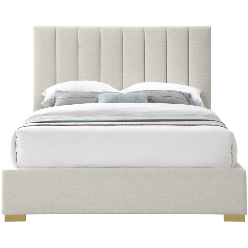 Pierce Beige Linen Textured Fabric Queen Bed