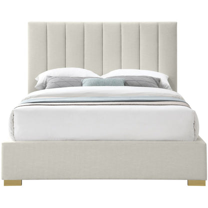Pierce Beige Linen Textured Fabric Queen Bed