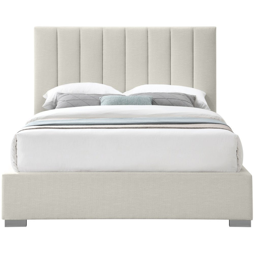 Pierce Beige Linen Textured Fabric Queen Bed